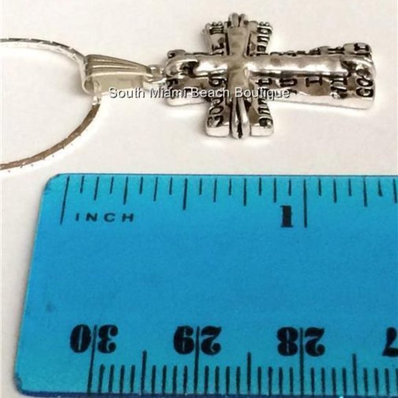 Serenity Prayer Cross Necklace Silver Plated Message AA Al-Anon NA 18" - Picture 8 of 9